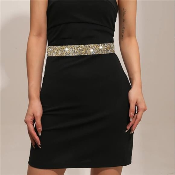 Sparkle Rhinestone Leather Belts Gold(80cm/31.4'') - Picture 2 of 5